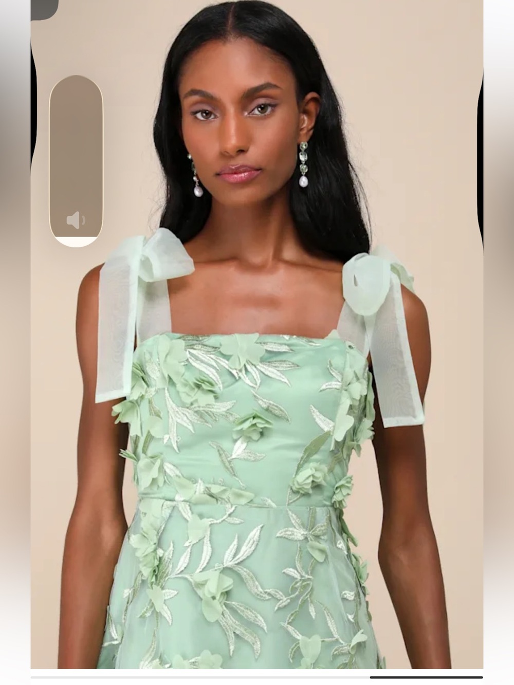 NWT Lulus Effortlessly Sweet Sage Tulle 3D Floral Tie-Strap Midi Dress - Picture 4 of 4